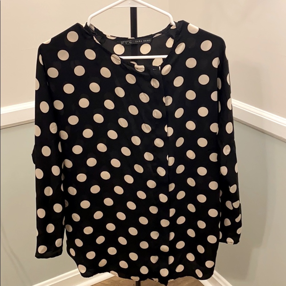 SOLD  Zara Basic Polka Dot Long Sleeve Blouse💕